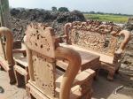 Bàn ghế gỗ| Rồng chầu mặt nguyệt cột 12 cm gỗ hương vân